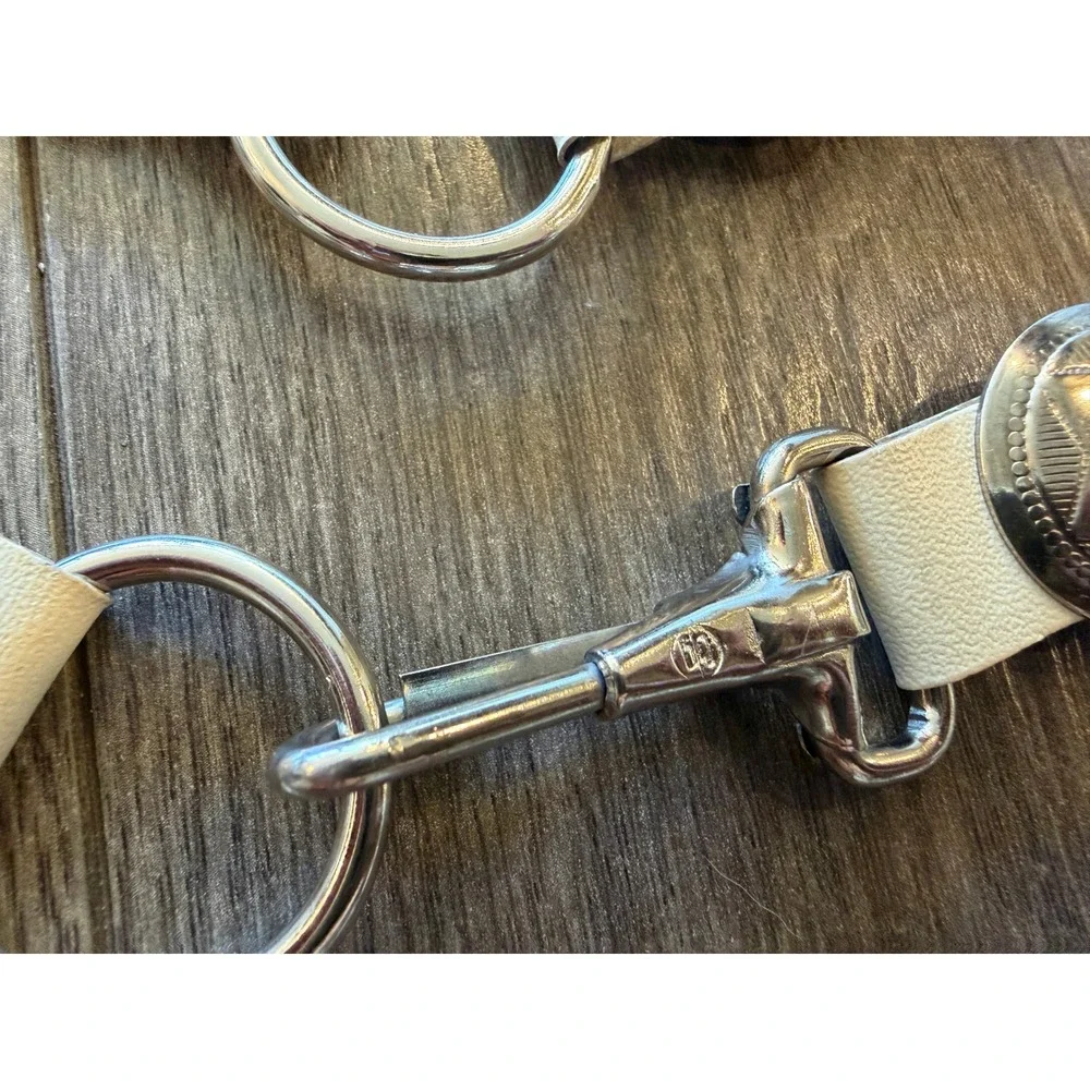 White Faux Leather Western Concho Chain Belt Silver O-Ring Adjustable 39
